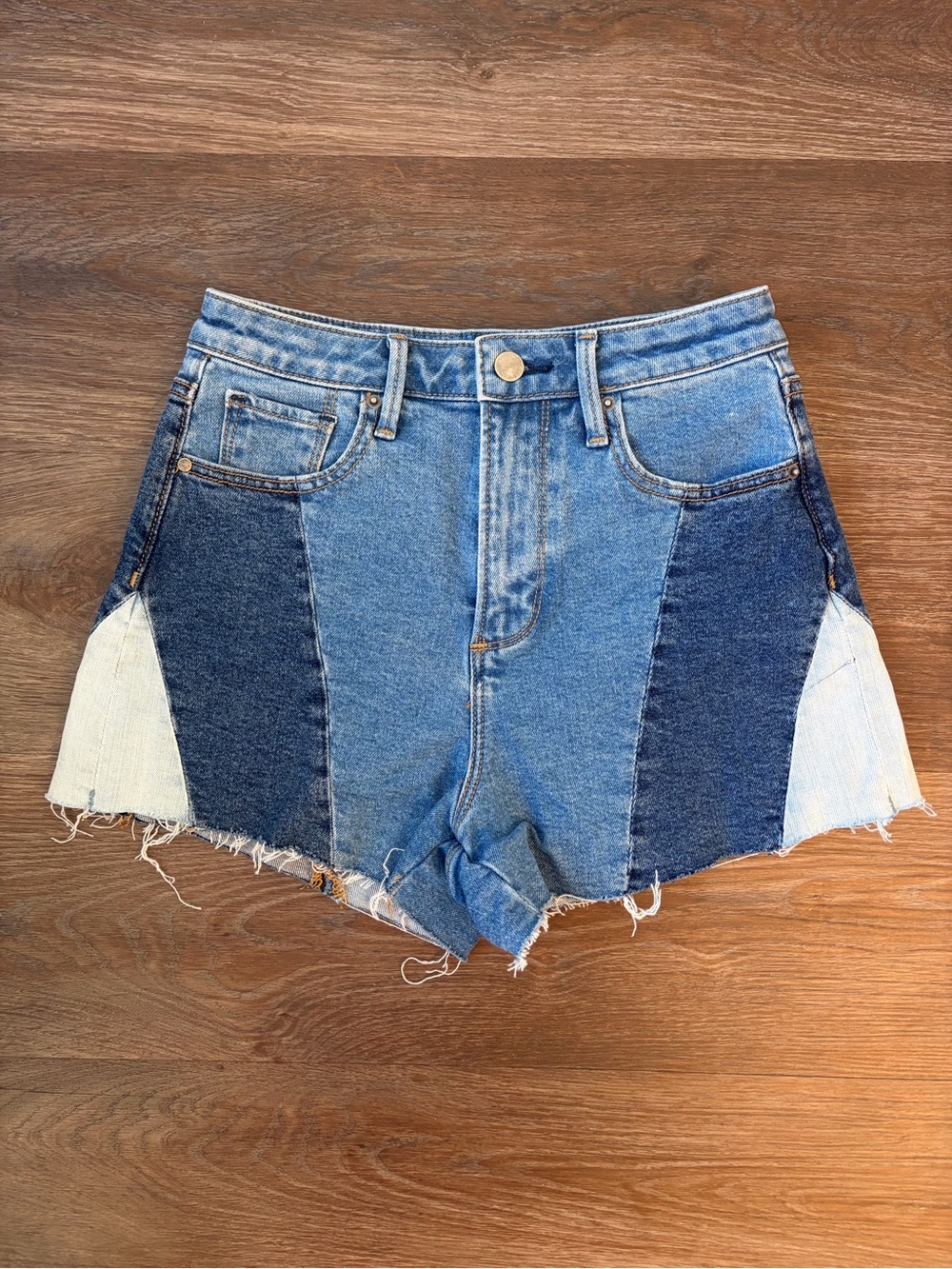 Aqua Patchwork Multi-Blue High-Rise Denim Shorts